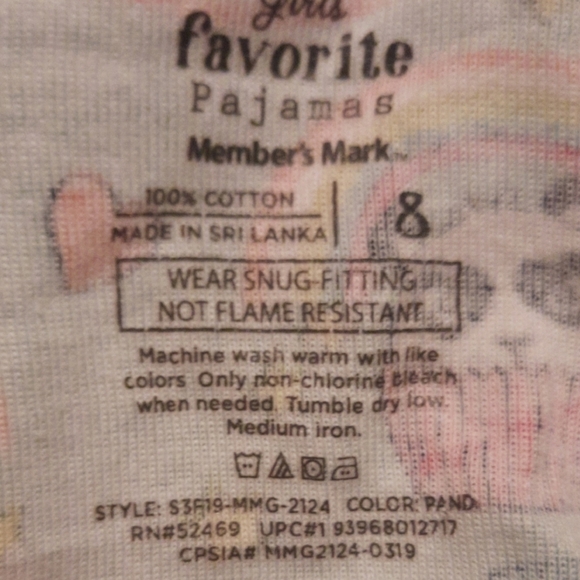 Member's Mark Girls Panda Pajama Set Size 8 - Picture 4 of 4